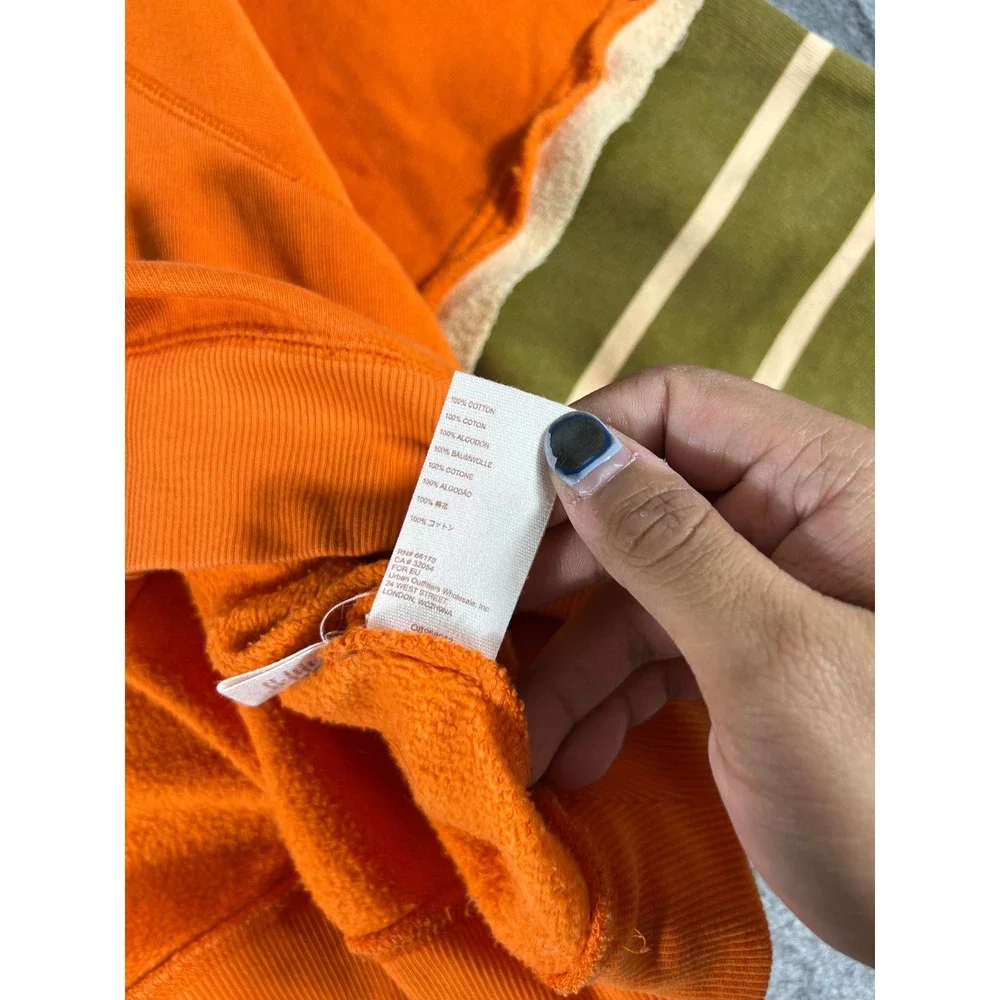 Free People Sweatshirt Womens XS Orange Fleece Lined Graphic Pullover Oversized